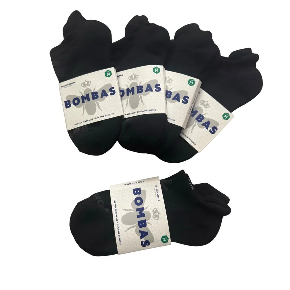 Bombas Medium Black No-Show Socks 5-Pack With Honeycomb Arch Support & Performan